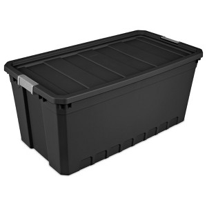 Sterilite Plastic Stacker Tote, Heavy Duty Lidded Storage Bin Container for Stackable Garage and Basement Organization, Black - 1 of 4