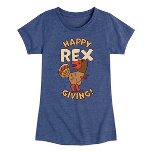 Girls' - Instant Message - Happy Rex Giving Fitted Short Sleeve Graphic T-Shirt - 1 of 4