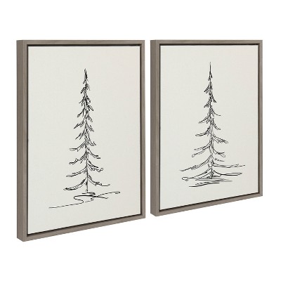 Set of 2 Minimalist Evergreen Tree Sketches on Canvas