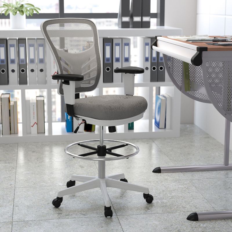 Flash Furniture Mid-Back Mesh Ergonomic Drafting Chair with Adjustable Chrome Foot Ring, Adjustable Arms, 3 of 14
