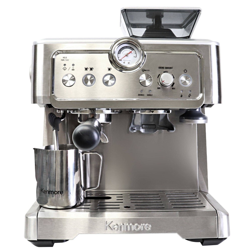 Photos - Coffee Makers Accessory Kenmore Espresso Machine With Grinder & Milk Frother Stainless Steel 