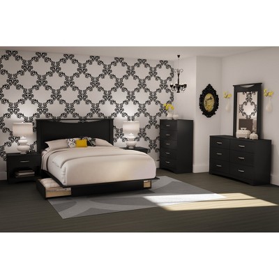 Black Composite Wood 1-Drawer Nightstand with Open Shelf