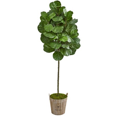 6.5' Artificial Fiddle Leaf Tree in Farmhouse Planter Green - Nearly Natural