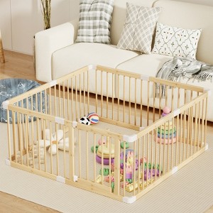 APRILSOUL Large Wooden Baby Playpen, Adjustable Gate for Toddler and Babies, Foldable Fence Baby Play Yard with Door - 1 of 4