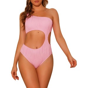 INSPIRE CHIC Women's One Shoulder Asymmetric Waist Cutout Ribbed Swimwear Monokini One Piece - 1 of 4
