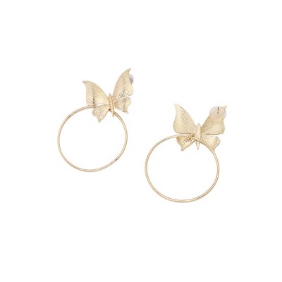 SOHI Women's Gold Butterfly Drop Earrings