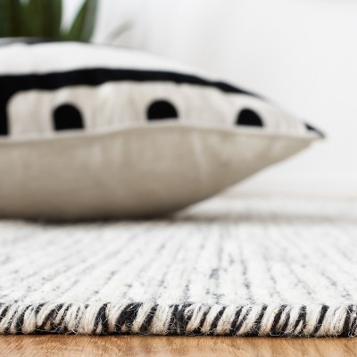 Ivory and Black Square Handwoven Wool Area Rug