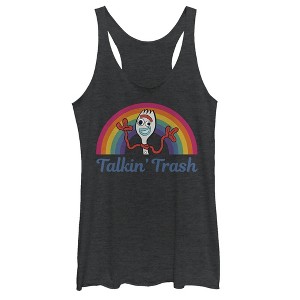 Women's Toy Story Forky Talkin' Trash Rainbow Racerback Tank Top - 1 of 3