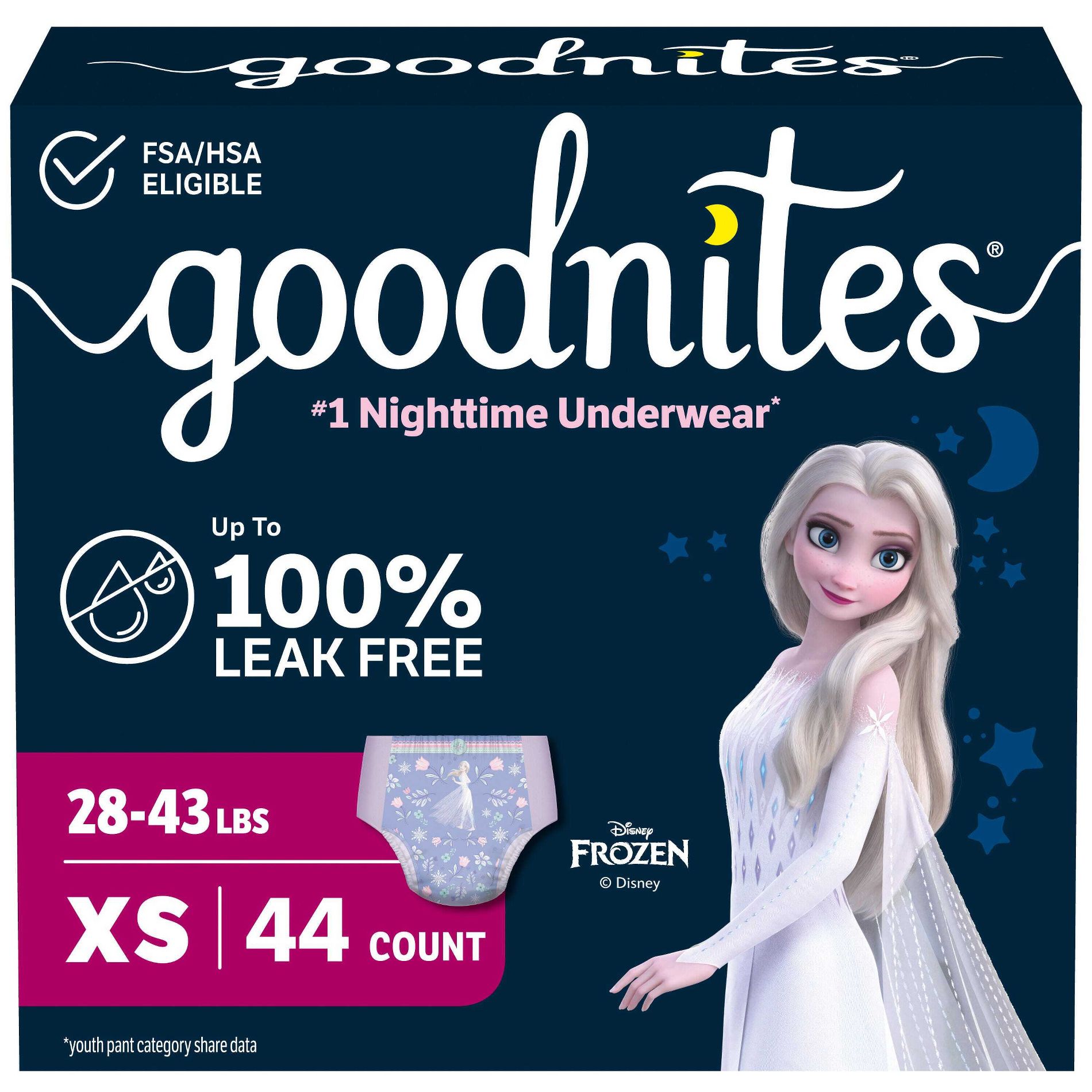 Goodnites Girls' Nighttime Bedwetting Disposable Underwear - Size XS - 44ct: Hypoallergenic, Odor Control, Sulfate-Free, Non-Toxic