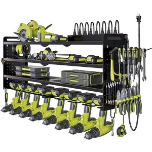 Hausource 4-Tier Power Tools Organizer Wall Mount Utility Storage Shelves, 8 Drill Holder, Red/Black/Yellow - 1 of 4