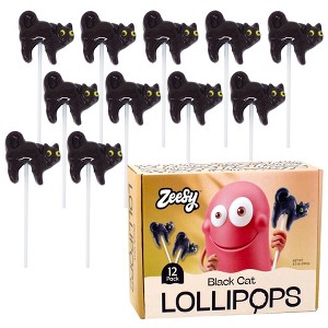 Zeesy Black Cat Lollipops – 12-Pack Individually Wrapped Halloween Party Favors - 1 of 1