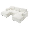 YOOCOZZ Chenille Sectional Sofa with 2 Removable Ottomans, Side Storage Pockets and 2 Throw Pillows - White - 3 of 4
