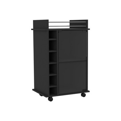 Vynxaria 37-Inch Bar Serving Carts, Black Wengue Finish, Two-Tier Cabinet with Wine Cubbies