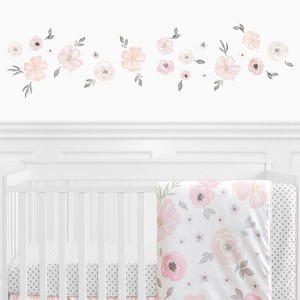 Sweet Jojo Designs Girl Wall Decal Stickers Art Nursery Décor Watercolor Floral Pink and Grey 4pc - 1 of 3