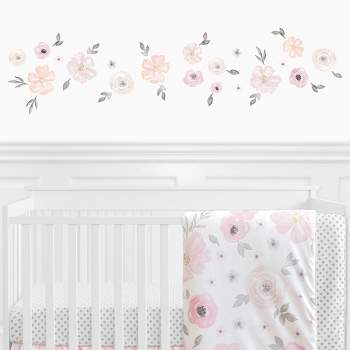 Sweet Jojo Designs Girl Wall Decal Stickers Art Nursery Décor Watercolor Floral Pink and Grey 4pc