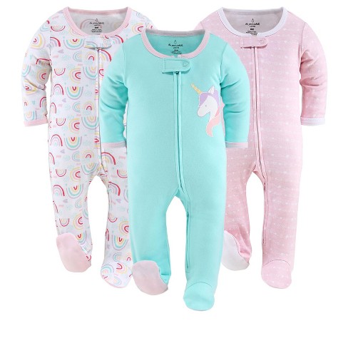 The Peanutshell Footed Baby Sleepers For Girls Unicorn Rainbow 3 pack Newborn To 12 Months Target