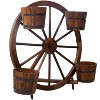 Gulches Wood Wagon Wheel Barrel Planter - Rustic 4-Barrel Design with Metal Bands, Durable Fir Wood for Indoor/Outdoor Greenery Display - 3 of 4
