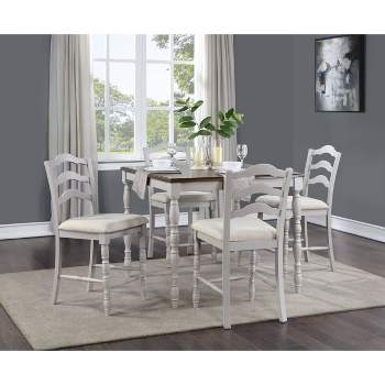 42" Bettina Dining Table Beige Fabric, Antique White Weathered Oak Finish - Acme Furniture