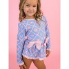 RuffleButts Toddler Girls UPF50+ Long Sleeve One Piece Bow Peplum Rash Guard Swimsuit - Tropical Trellis, 3T - 4 of 4