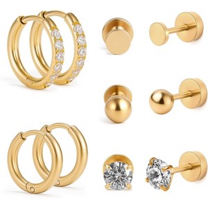 14K Gold Flat Back Earrings Set - 316L Surgical Steel CZ & Ball Studs for Cartilage, Unisex - 1 of 4