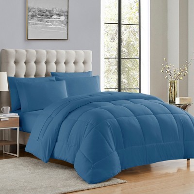 Sweet Home Collection Bed-in-A-Bag Solid Color Comforter & Sheet Set Soft  All Season Bedding, Queen, Denim