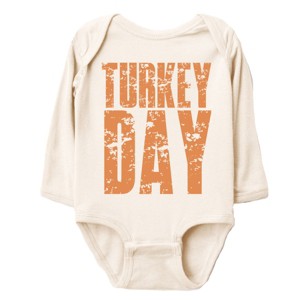 Turkey Day Block Distressed - Baby Long Sleeve Bodysuit - 1 of 4