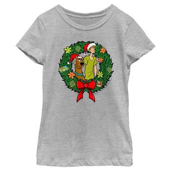 Girl's Scooby Doo Christmas Shaggy and Scooby Wreath T-Shirt