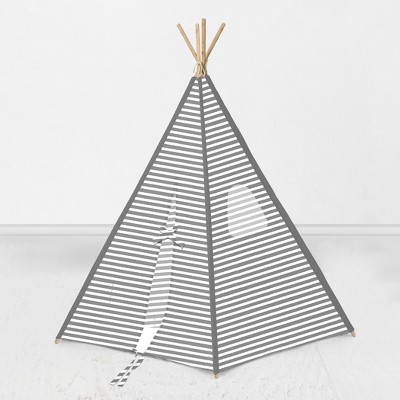 Bacati - Gray Stripes Play Tent for Kids/Toddlers, 100% Cotton Percale Fabric Cover 