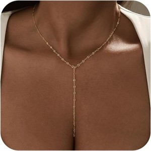Long Lariat Necklace for Women, 14K Gold/Silver Plated Y-Drop Beaded Chain - 1 of 4