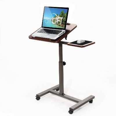 Seville Classics Airlift 40""H Tilting Sit-Stand Computer Desk Cart with Mouse Pad Table Walnut