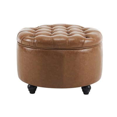 Ottoman with Storage,Foot Rest Round Bag Floor Chair for Bedroom or Entryway in Antigue Color-Pu