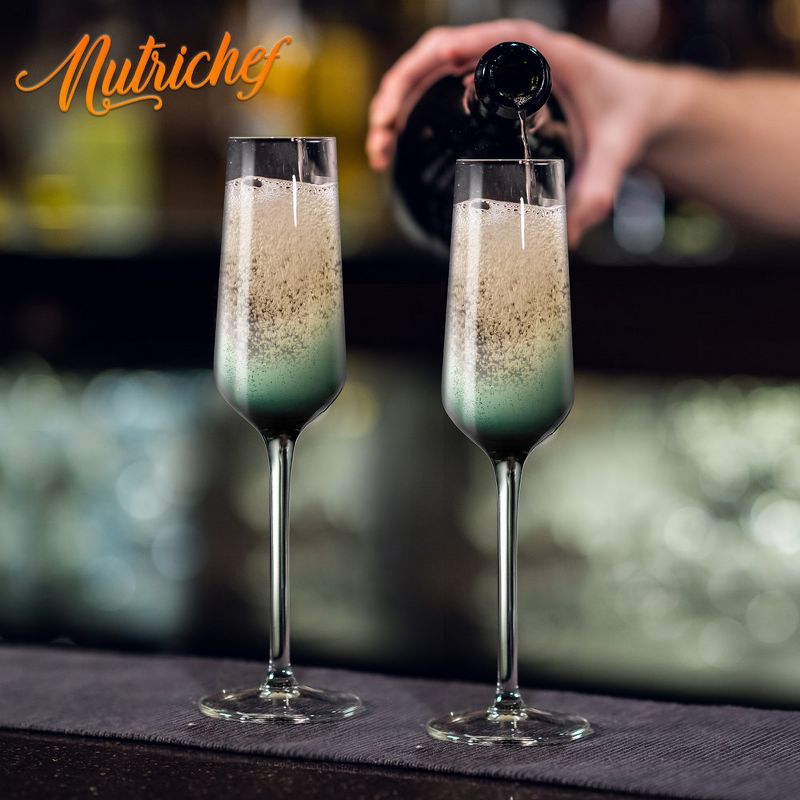 NutriChef 2 Pcs. of Crystal Champagne Flutes - Ultra Clear, Elegant Champagne Glasses, Hand Blown, 3 of 4