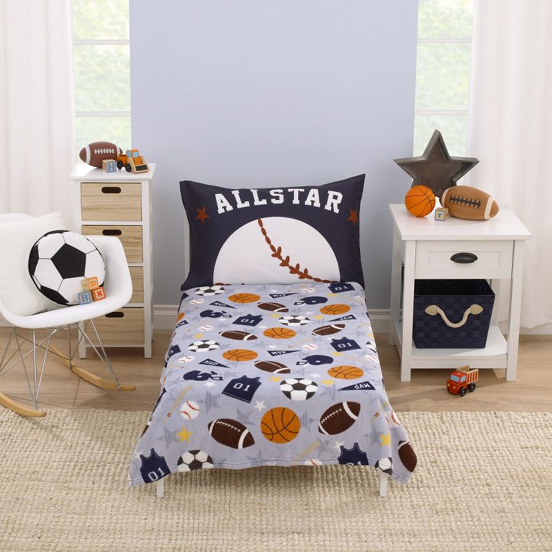 Everything Kids Sports Gray, Navy, Orange, and Brown Super Soft Toddler Blanket, 4 of 6