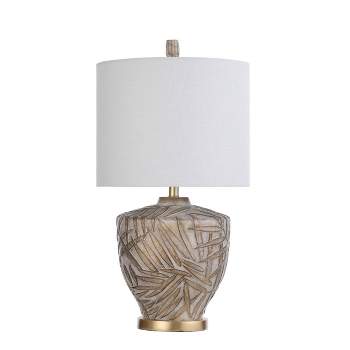 Lalita Palm Leaf Print Table Lamp with Fabric Shade White/Gold - StyleCraft