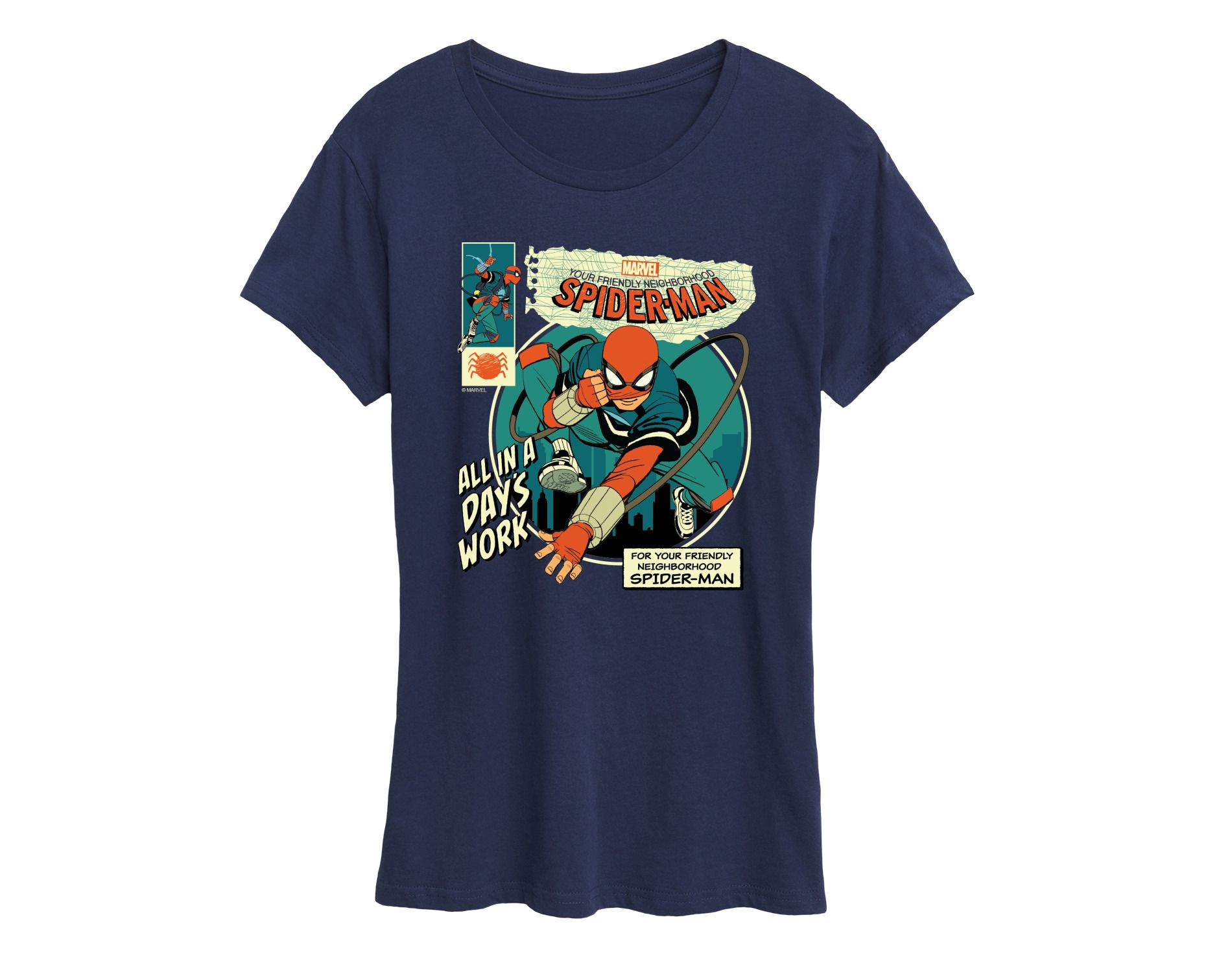 Women's Spider-Man All in a Day's Work Short Sleeve Graphic T-Shirt - Navy - 4X