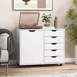 Costway 5-Drawer Chest Rolling Storage Dresser Lateral File Cabinet with Adjustable Shelf - 1 of 4