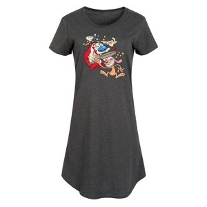 Women's Ren & Stimpy Smashing Time Graphic T-shirt Dress - Heather Charcoal - 4X - 1 of 4