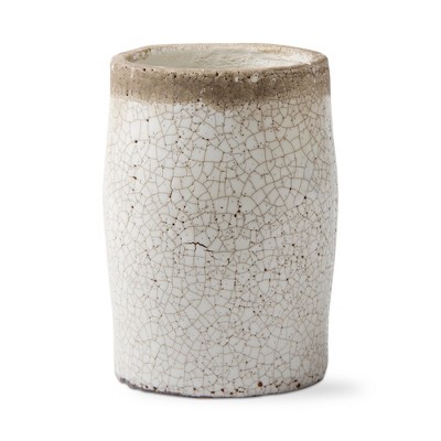 tagltd White Crackle Glazed Rustic Vase Medium Terra Cotta, 4.0L x 4.0W x 6.25H inches