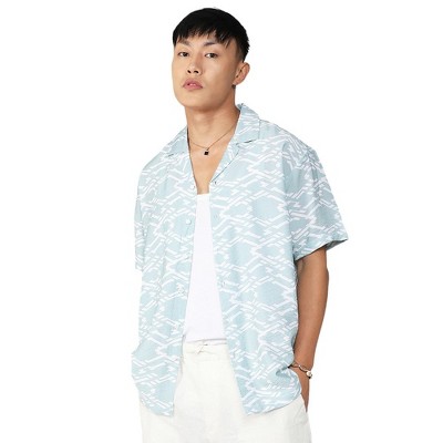 Campus Sutra Men Men's Icy Blue Geometric Overlap Shirt