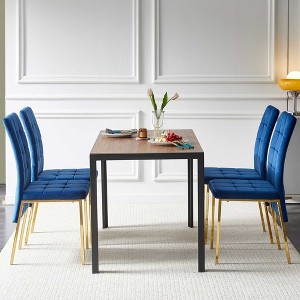 Okak Modern Nordic Velvet Dining Chairs Set of 4, Kitchen Side Chairs with Gold Metal Legs & High Back Cushion for Dining Room - 1 of 4