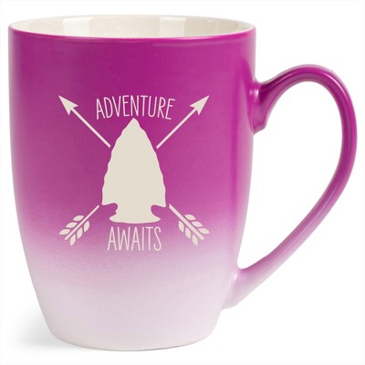 100 North Arrow Head 10 Ounce Pink and White Two Toned Ombre, Comfortably Fits Your Hands, Ceramic Tea Coffee Cup Mug, Adventure Awaits