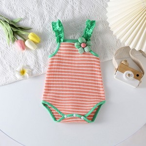 MyKids-Usa Baby Girl Striped Pattern Floral Patched Design Sling Onesies - 1 of 4
