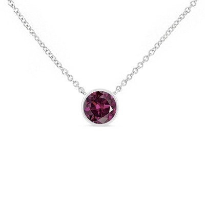 Silver Bezel Set 3.5mm Created Gemstone Solitaire Pendant Necklace