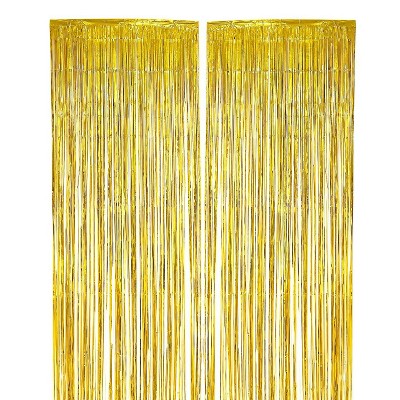 Blue Panda Gold Foil Fringe Curtains - Metallic Tinsel Backdrop for Party Decorations (3 x 8 ft, 2 Pack)