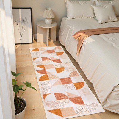 Lahome 2 x 6 (ft) Orange GST Modern Asymmetrical Geometric Short Pile Velvet Rectangular Indoor Area Rug