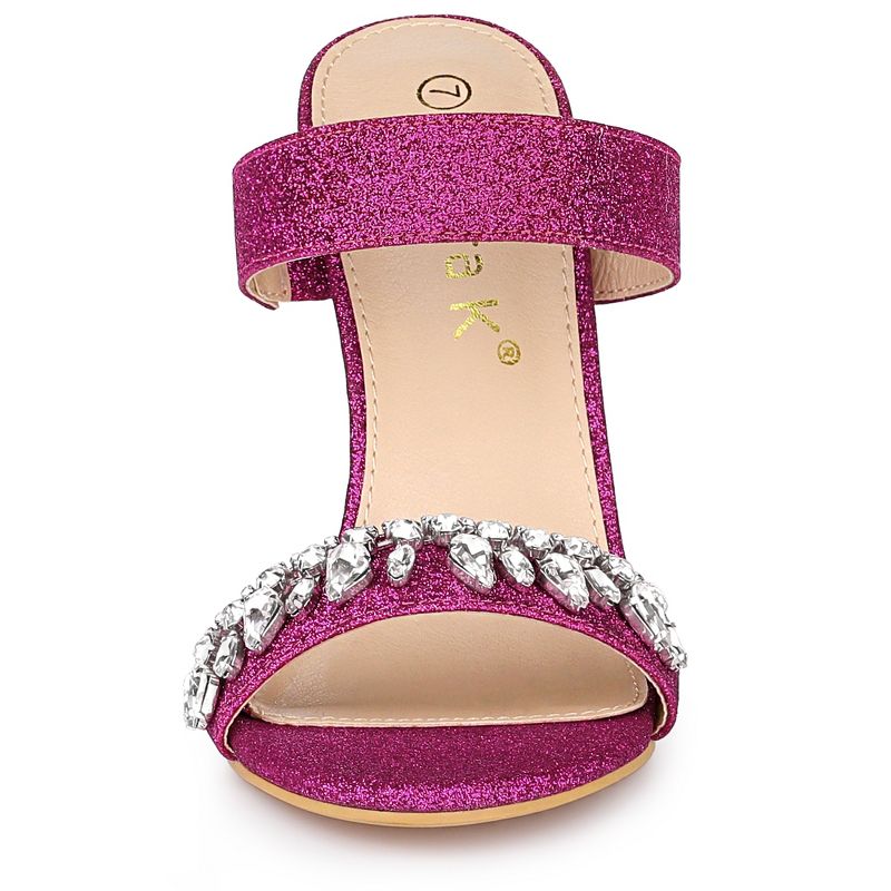 Allegra K Women's Glitter Rhinestone Stiletto Heels Sandals, 4 of 8