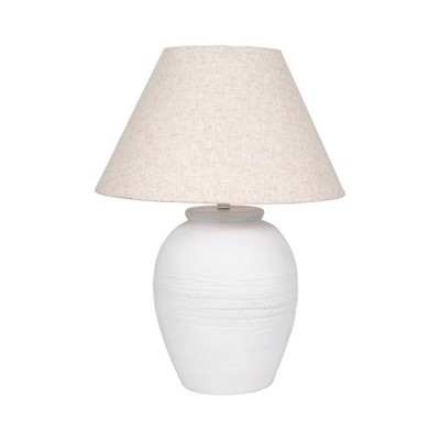 Artisan White Concrete Table Lamp with Beige Fabric Shade