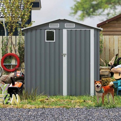6×8FT Metal Storage Shed with Lockable Doors and 4 Vents, Outdoor Steel Garden Tool Shed, Compact Bike Storage Shed with Sloped Roof-Coolbibila