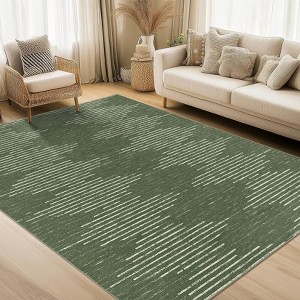 8'x10' Washable Rugs Large Modern Striped Dining Room Rug, Non-Slip Ultra-Soft Neutral Floor Mats green - 1 of 4