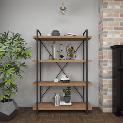 Rustic Industrial 67" Tall Brown Fir Wood 4-Tier Shelving Unit